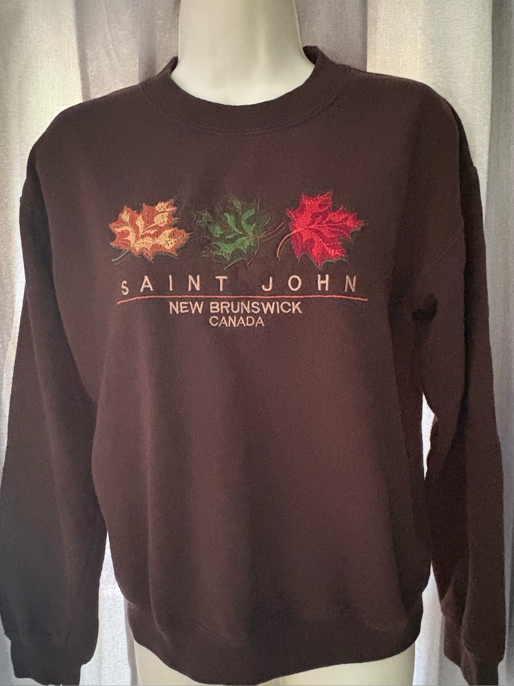 Retro Y2K Saint John Canada Embroidered Crewneck Sweatshirt Brown S  GranolaGirl